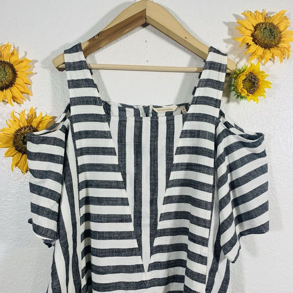 Soft Surroundings Women's Sunset Striped Cold Shoulder Linen Tunic Top Medium - Picture 6 of 16